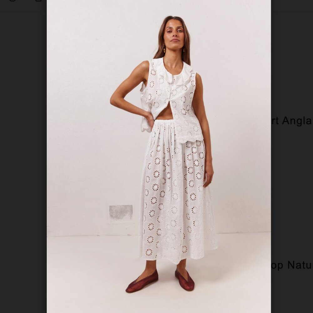White Cotton Maisie Midi Skirt Anglaise